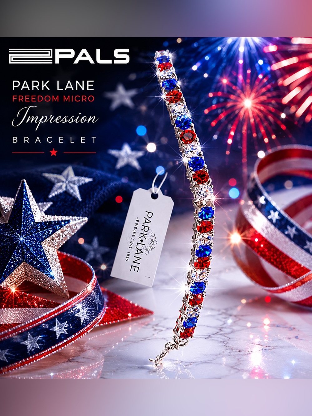 Park Lane Women’s Freedom Micro Impression Tennis Bracelet Patriotic NWT